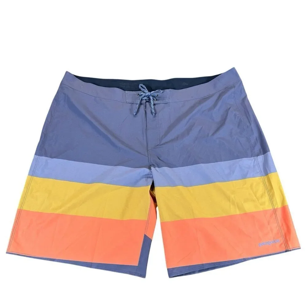 Patagonia 44 Hydropeak Board Shorts Striped Swim Trunks Point Current Blue NWOT